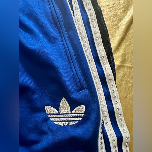 Custom Bejeweled Adidas track pants with Velcro sides and zipper ankle- blue - Picture 2 of 5
